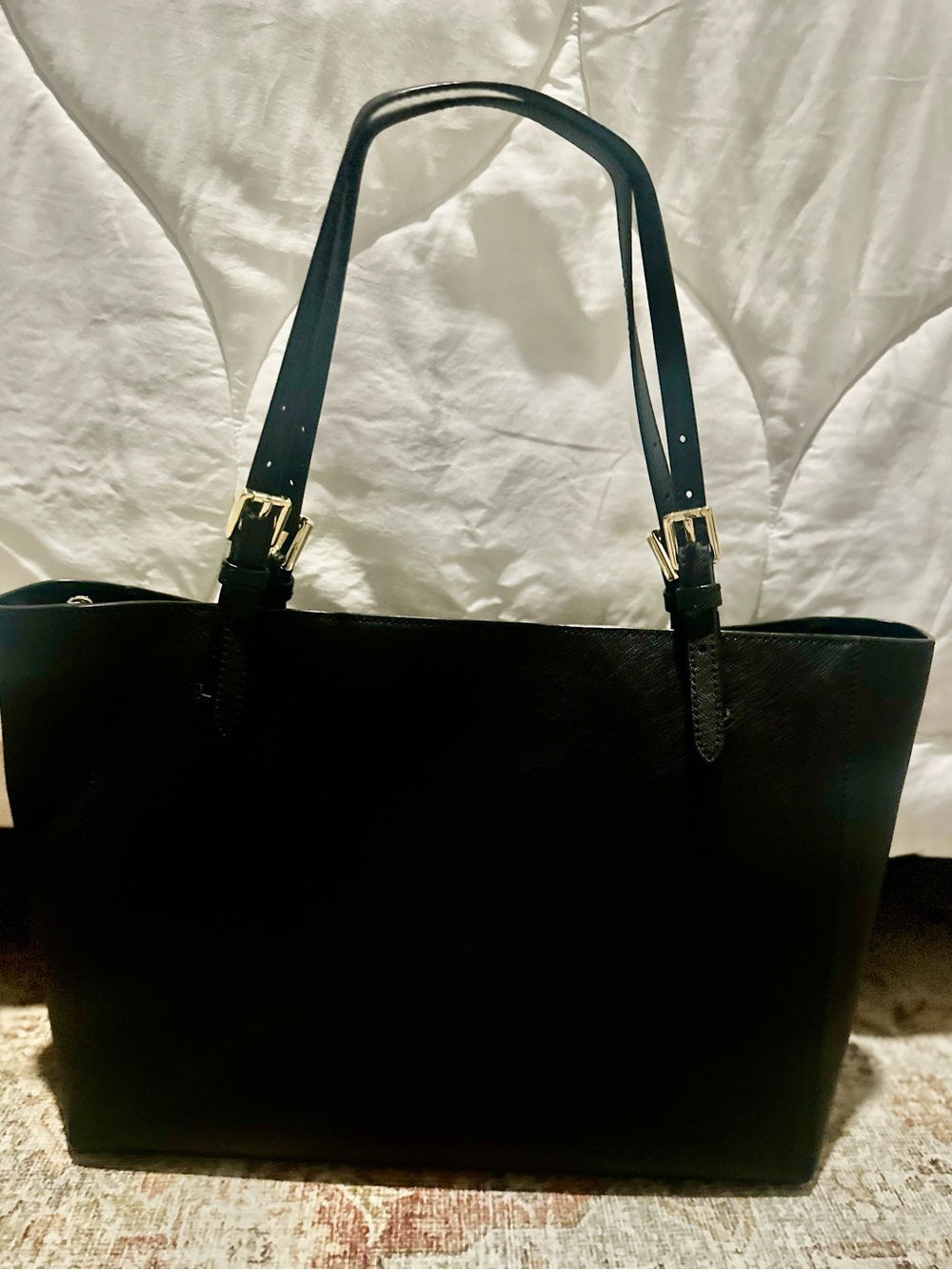 Tory Burch Black York Gold Buckle Hardware Leather Tote. EXCELLENT Condition. - Picture 3 of 9